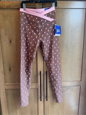 JoyLab Brown Leggings with Pink Floral Print and Pink Waistband